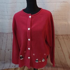 Premier Womans Snowman Fleece Jacket W-Snowflake Buttons XL Y2K